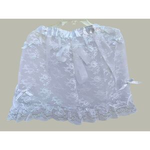 Vintage Lace Half Apron Embellished Bows Shabby Chic Romantic White